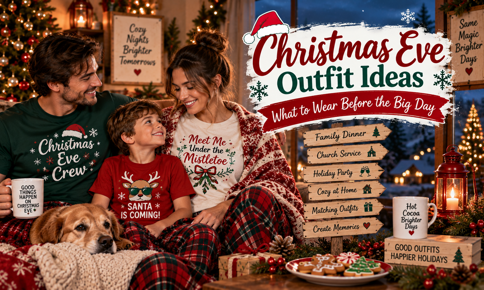 Christmas Eve outfit ideas for family dinner, holiday parties and a cozy night before Christmas