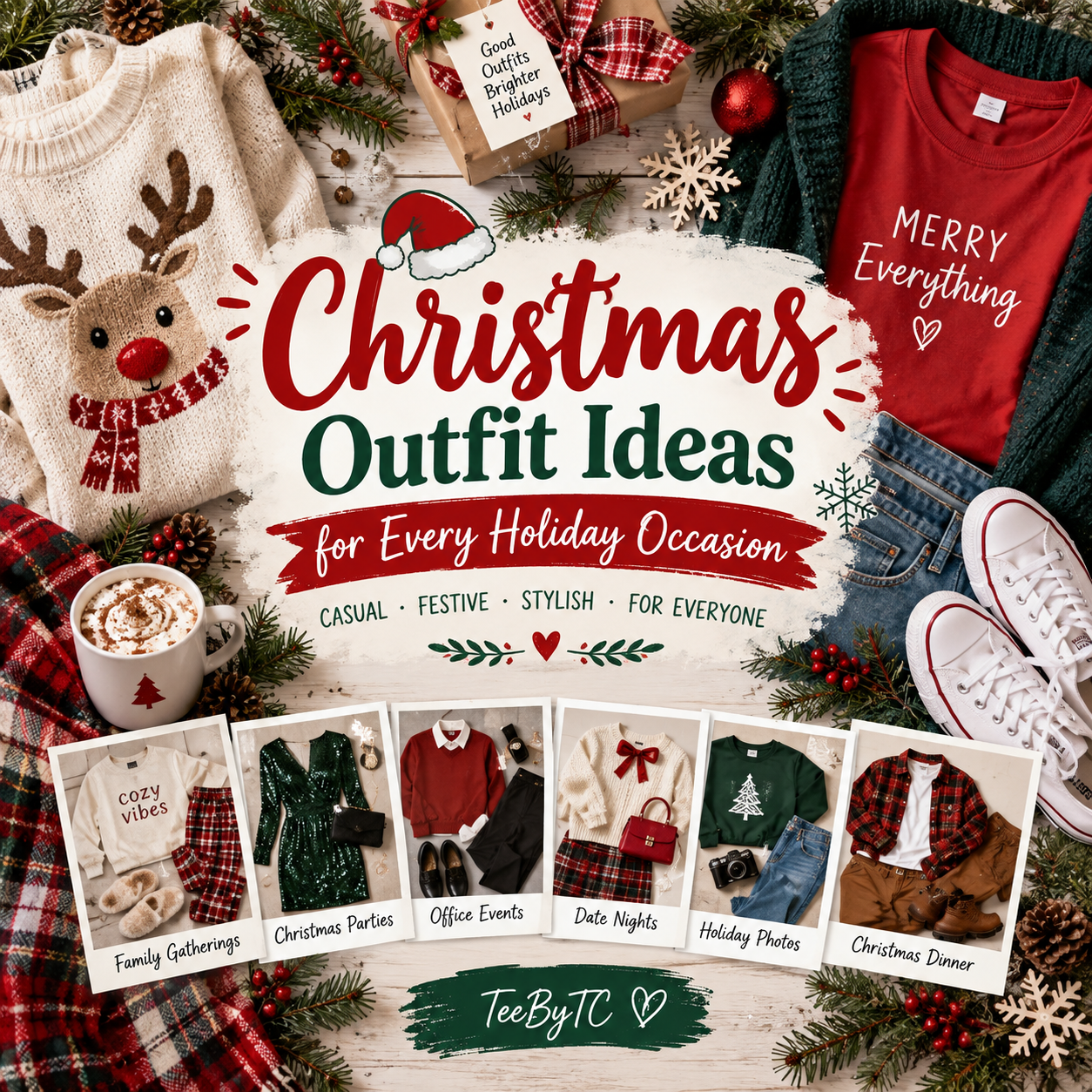 Christmas outfit ideas for every holiday occasion, including parties, family gatherings, dinner and holiday photos