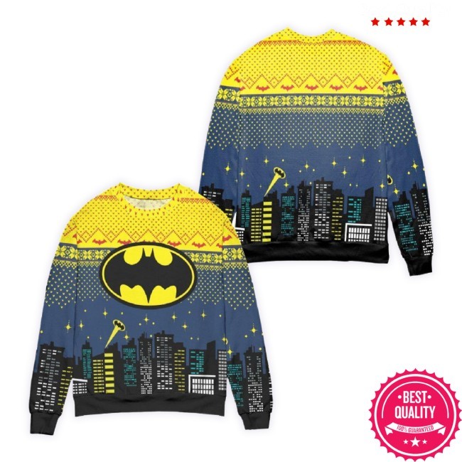 Batman Logo City Nights All Over Print Christmas Ugly Wool Knitted Sweater
