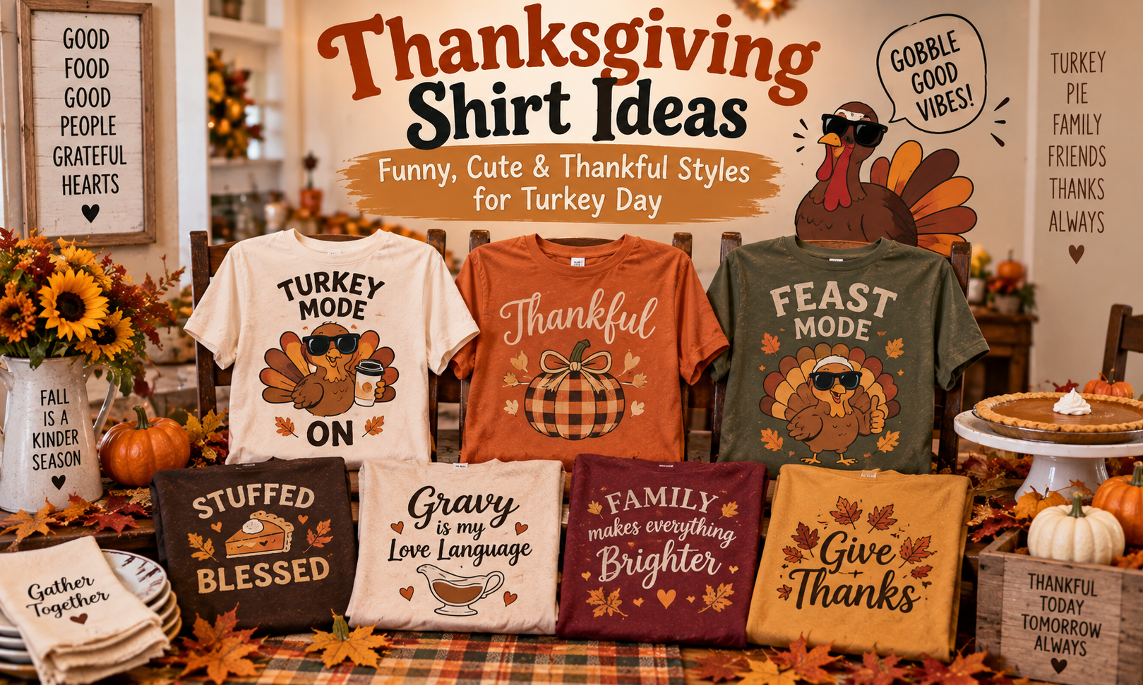 Thanksgiving Shirt Ideas: Funny, Cute & Thankful Styles for Turkey Day 1 Thanksgiving shirt ideas featuring funny, cute and thankful Turkey Day graphic T-shirts with turkeys, pumpkins and festive fall sayings